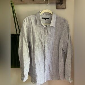 Quince | NWT Blue Pinstripe 100% European Linen Long Sleeve Shirt Women's L